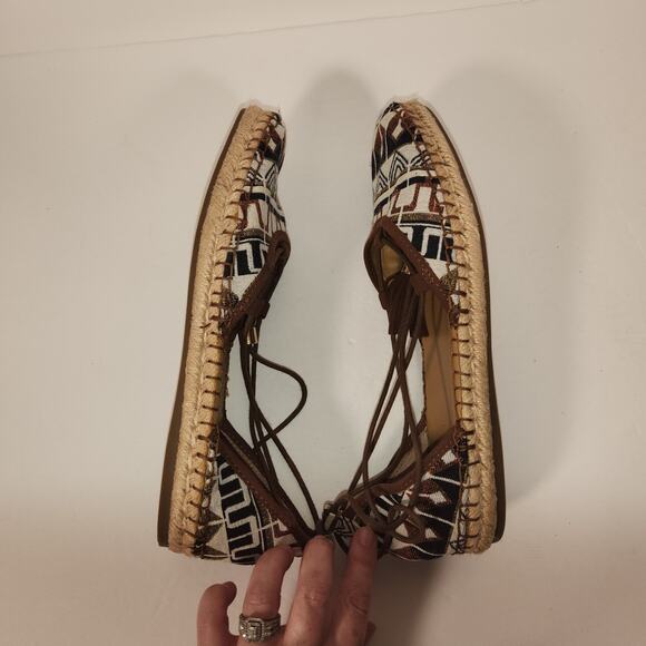 FRANCO SARTO Dream Tie Ankle Espadrille Sandal Womens 9M Brown White Geometric - Picture 8 of 10